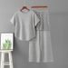 Women's Elegant Two Piece Set Solid Color Knitted Short Sleeve Top And Lace Casual Pants Spring Summer Outfit_ecoleips.com