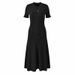 Elegant A-Line Knit Dress for Women with Short Sleeves round Neck Single Button Closure Lace Detailing Flattering Fit_ecoleips.com