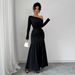 Women's Clothing One Shoulder Sexy Pleated Dress Autumn And Winter High Cooling A Skirt_ecoleips.com