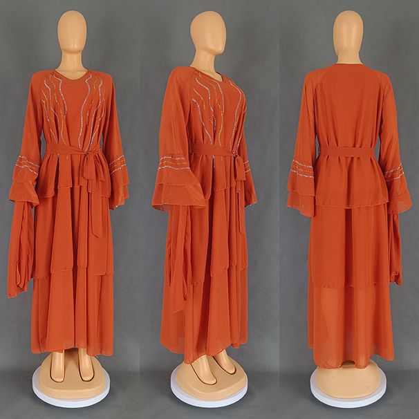 Women's Clothing Chiffon Hot Diamond Cake Dress With Headscarf_ecoleips.com