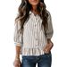 Classic Striped Button-Down Shirt For Women, Casual 3/4 Sleeve Top For Spring Summer Office Wear_ecoleips.com