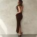 Summer Sexy Light Retro Evening Dress European American Style Backless Slimming Slit Solid Color Women's Wholesale_ecoleips.com