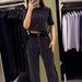 Women's Slim-Fit Knit Blazer Set With Rhinestone Striped Tee - Summer Office Wear, Stretchy Polyester Suit (Black, S-XXXL)_ecoleips.com