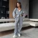 Women's Clothing Washed Distressed Sweater Suit Women's Long Sleeved Zipper Hooded Top Straight High Waist Casual Sweatpants_ecoleips.com