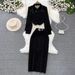 Women's Fashion Suit Ladylike Temperament Bubble Long Sleeves Diamond Studded Shirt High Waist Skirt Two Piece Set_ecoleips.com