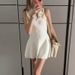 Talenza White Knitted Mini Dress Fashion Lapel Single Breasted Slim Sleeveless A-line Dress Summer Casual Office Women's Dress_ecoleips.com
