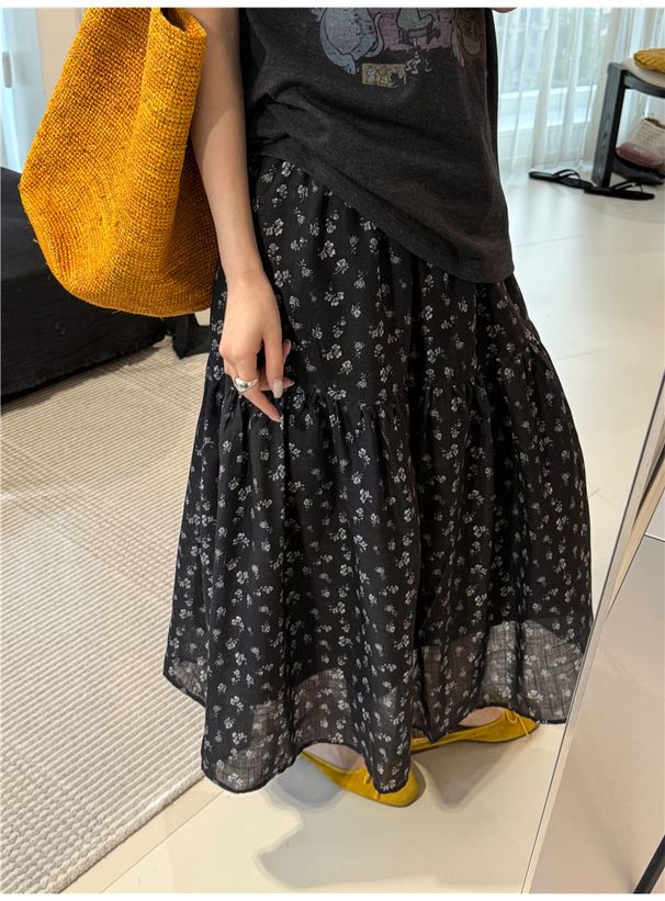 Verve Floral A-line For Women 2025 Summer New Fashion Stylish Chiffon Skirt Trendy_ecoleips.com