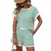 Women's Short Sleeve Top & Shorts Set - Contrast Trim Casual Two-Piece Outfit_ecoleips.com