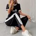 Women's Summer Crew Neck Short Sleeve Top And Drawstring Sweatpants Casual Set 8002 Print_ecoleips.com
