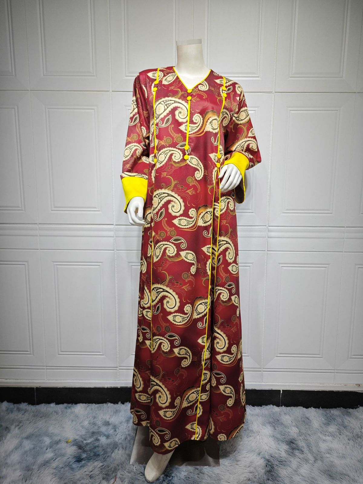 AB373 Muslim Arab Dubai Women's Fashion Printed Long Robe Dress_ecoleips.com