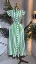 Women's Striped Shirt Dress Spring Belted Waist Flowy Midi Length Collared Short Sleeve Feminine Dress Side Slits_ecoleips.com