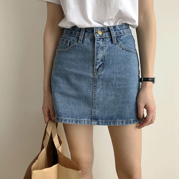 Denim Skirt Women's Summer New Korean Version Of High Waist And Thin A Word Hip Skirt Small Casual Short Skirt_ecoleips.com