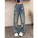 Versatile Ripped New Jeans For Women's Summer Fashion Trend, Floor Length Washed Wide Pants, Straight Leg Pants_ecoleips.com
