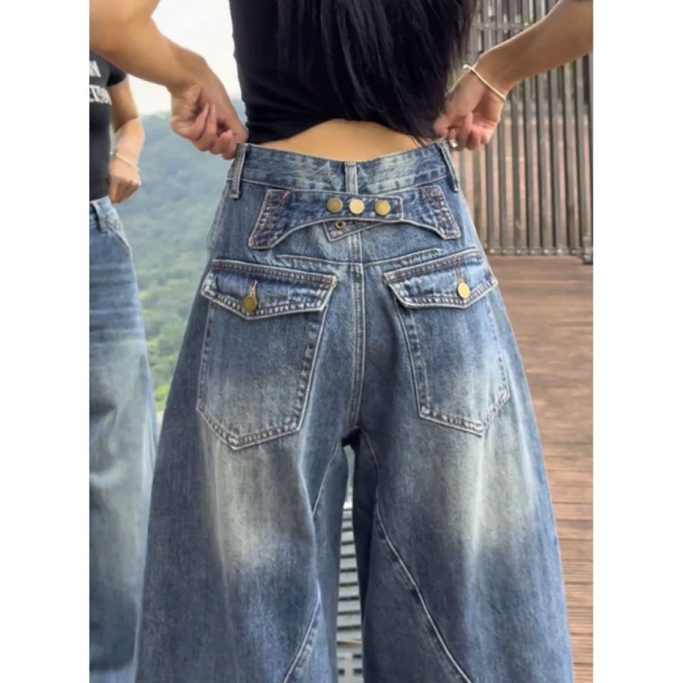 Vintage Flared Jeans For Women - High Waist Wide Leg Trousers, Plus Size Comfort Fit, Retro Denim Pants For Autumn_ecoleips.com