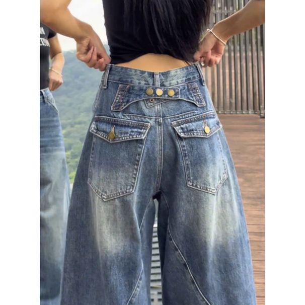 Vintage Flared Jeans For Women - High Waist Wide Leg Trousers, Plus Size Comfort Fit, Retro Denim Pants For Autumn_ecoleips.com