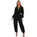 Women's Fashion Jumpsuit Workwear Style With Flap Pockets Elastic Waist Zipper New Style_ecoleips.com
