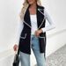 Women's Clothing Casual Slim-Fit Belted Vest Jacket For Women, Notched Collar With Contrast Trim, Long Sleeveless Cardigan Versatile Layering Piece_ecoleips.com