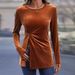 Voya Women's 2026 Autumn And Winter Long Sleeved T-shirt With Irregular Slit Temperament, Sexy Velvet Top For Commuting_ecoleips.com