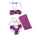 New Elegant Purple Bikini Three Piece Set For Women Flattering Slimming Swimwear For Vacations Hot Springs Beaches_ecoleips.com