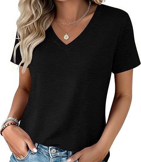 Women's Summer Casual Short Sleeve T-Shirt Business Basic Spring V-Neck Shirt Set_ecoleips.com