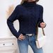 Women's High Neck Cable Knit Sweater - Soft Chunky Wool Pullover With Solid Color & Ribbed Detailing For Fall/Winter Layering_ecoleips.com