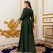 Women's Clothing Green Elegant Retro Lace Dress Ladies Belt V Neck Long Sleeve_ecoleips.com