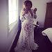 Women's Clothing White Deep V Neck Long Sleeved Dress Perspective Sexy Lace Wedding Dress Dress Tail Long Skirt_ecoleips.com