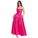 Summer 2025 New Slim-Fit Waist-Defining Beach Vacation Long French Rose Red Strap Dress For Women_ecoleips.com