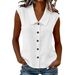 Women's Solid Color Collared Sleeveless Top Loose Casual Versatile Multi Color Shirt American Style_ecoleips.com
