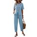 European And American Cross-Border 2026 Summer Women's Fashion Elegant Buttoned Short-Sleeve Long-Pants Casual_ecoleips.com