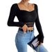 Women's Clothing Lace Pleated Square Collar Bottoming Long Sleeved T Shirt Female_ecoleips.com