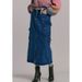 Korean Fashion Street Style Versatile A-line Washed High Waist Multi-pocket Back Elastic Front Slit Denim Skirt_ecoleips.com