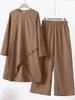 H720#Spring And Autumn Muslim Two-Piece O-Neck Long Sleeve Shirt Wide-Leg Pants Suit Casual Women's Set_ecoleips.com