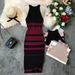 2026 Summer Women's Hanging Neck Knit Long Dress Round Neck Stripes Hit Color Waist Slim Slim Ming Knit Long Dress Office Lady_ecoleips.com