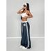 Women's Clothing Casual Pants For Women High Waist Drape Loose Straight Sports Sweatpants Striped Stitching Wide Leg Long Pants_ecoleips.com