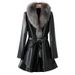 Elegant Long Shearling Leather Coat With Silver Fox Fur Collar – Slim Fit Belted Trench Coat For Women (S-XXL)_ecoleips.com