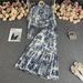 Summer Women's Fashion Chiffon Suit Set Loose Shirt High Waist Long Skirt Print Pleated Drape Pure Desire_ecoleips.com