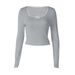 Women's Long Sleeve Base Shirt Top Square Neck Lace Trim Solid Color European American Style Autumn Fashionable Versatile_ecoleips.com