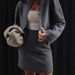 Elegant Ribbed Knit Sweater & Mini Skirt Set – Slim-Fit Long Sleeve Cardigan With Button Detail For Women_ecoleips.com