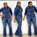 European And American African Style Women's Denim Outfit Fashion Stretch Cotton Flared Pants Handmade Craft Drawing_ecoleips.com