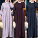 Women's Clothing Middle East Muslim Solid Color Large Size Long Sleeve Loose Pullover Casual Long Dress_ecoleips.com