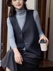 Carbon Gray V-neck Outerwear 2025 Autumn And Winter Simple Trendy Double-sided Woolen Vest For Women_ecoleips.com