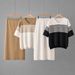 Women's Striped V-Neck T-Shirt And Skirt Set Short-Sleeved Knit Two-Piece Casual Fashion Outfit for Summer_ecoleips.com