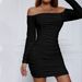 Off-Shoulder Bodycon Dress With Ruffle Sleeves – Stretchy Milk Silk Wrap Dress For Women (XS-XL, 6 Elegant Colors)_ecoleips.com