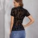 European And American Cross-border 2026 New Elegant Single-layer Mesh Small Stand-up Collar Flocking Print Short-sleeve_ecoleips.com