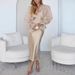 Elegant Satin Wrap Dress & Blouse Set – Women's Luxury Spring/Summer Outfit With Belted Waist_ecoleips.com