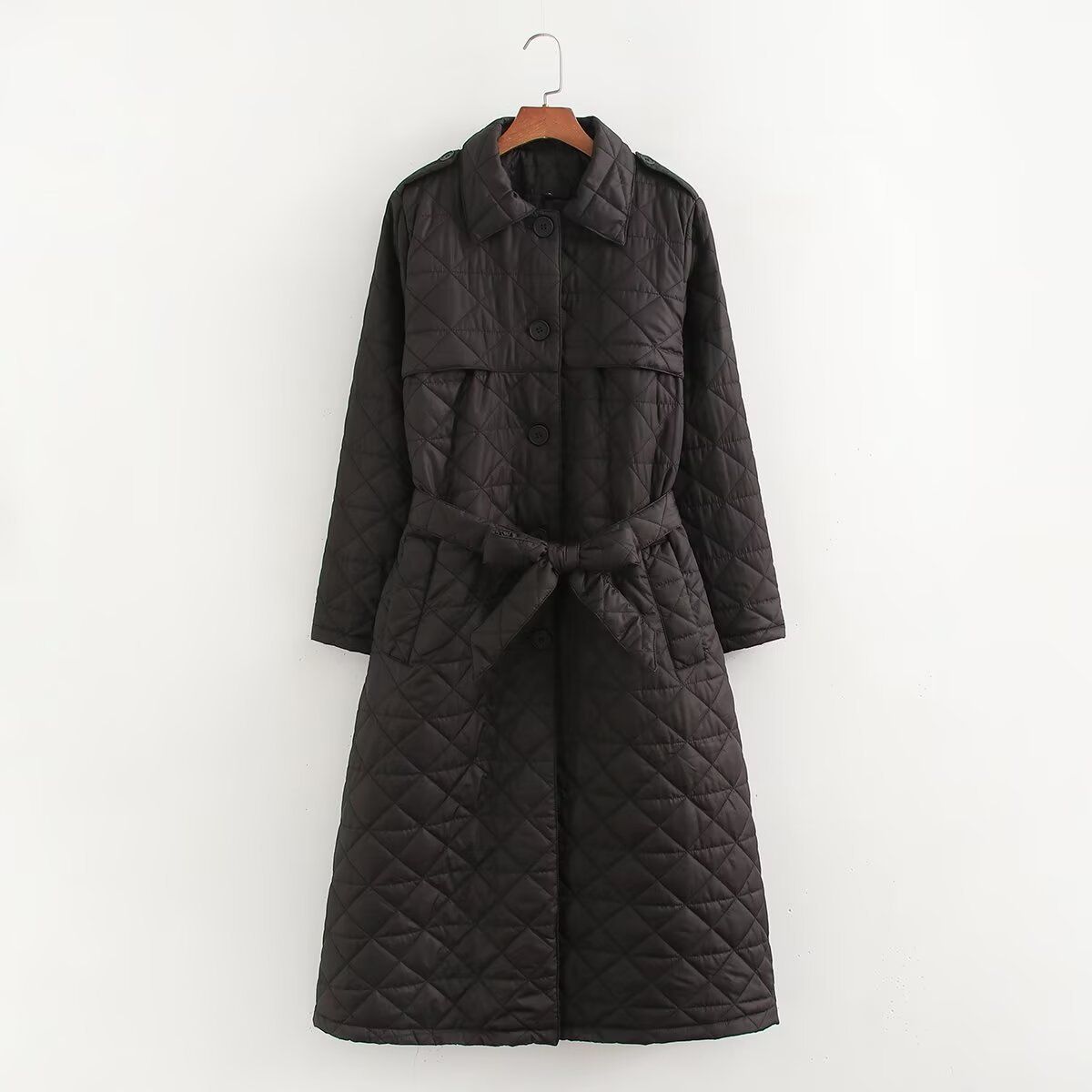 Women's Quilted Long Trench Coat Cotton Jacket Autumn Winter Fashion For Ladies_ecoleips.com