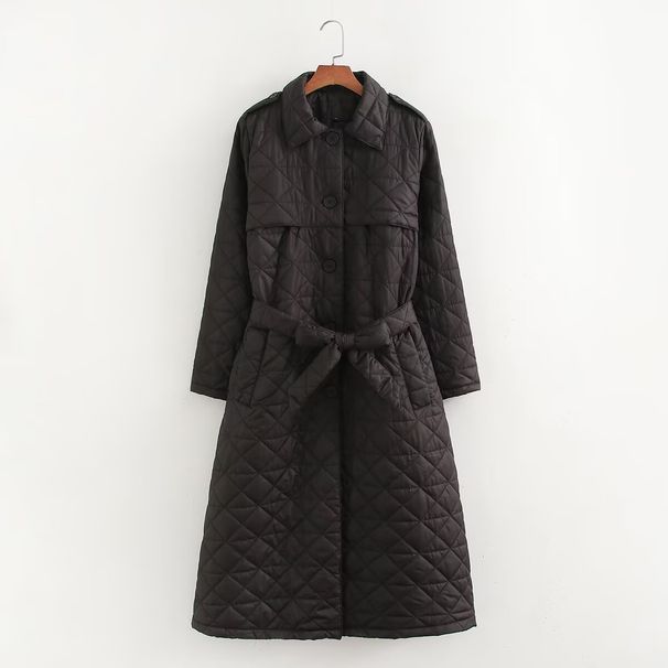 Women's Quilted Long Trench Coat Cotton Jacket Autumn Winter Fashion For Ladies_ecoleips.com