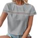 Women's Clothing V Neck Lace Splicing Loose Casual Eyelet T Shirt_ecoleips.com
