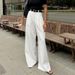White High-Waisted Commuter Suit Pants Women's Fashionable Casual Loose Floor-Length Trousers Versatile Simple Design_ecoleips.com
